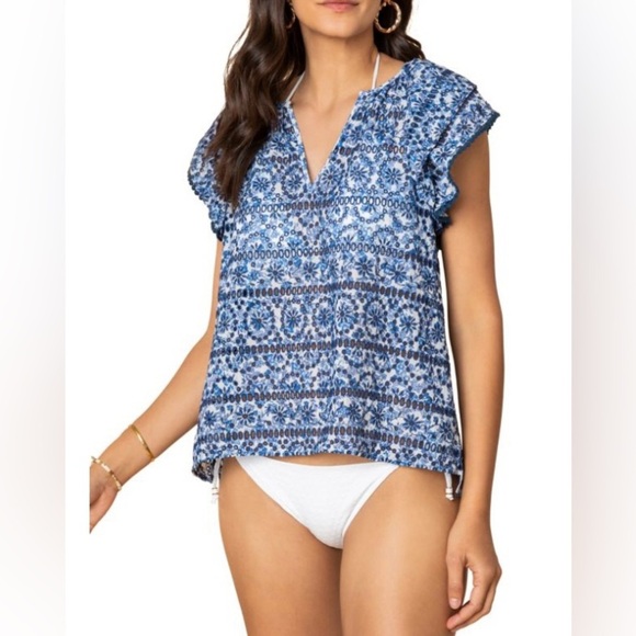SHOSHANNA Printed Flutter Sleeve Top - Picture 1 of 8